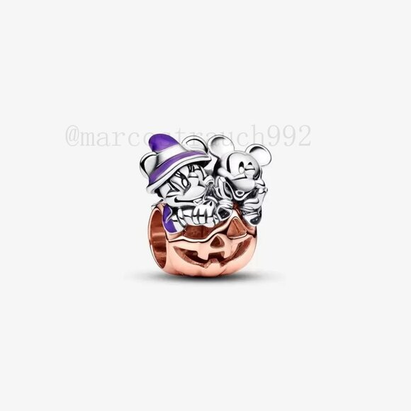 Pandora Mickey Mouse & Minnie Mouse Halloween Pumpkin Charm - Picture 1 of 8